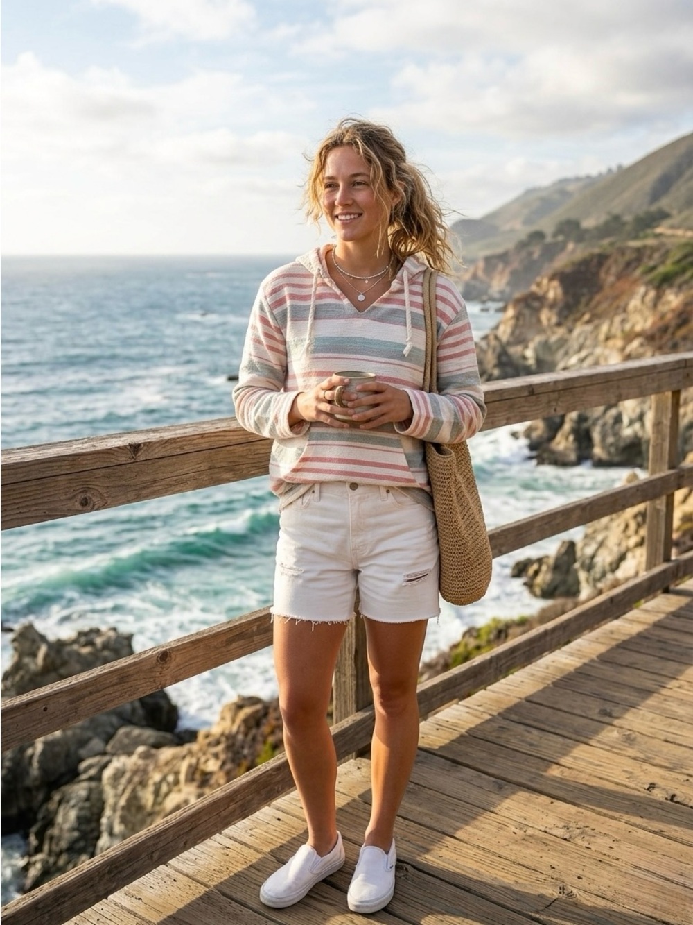 Southern Spirit Pastel Striped Baja Beach Hoodie Small